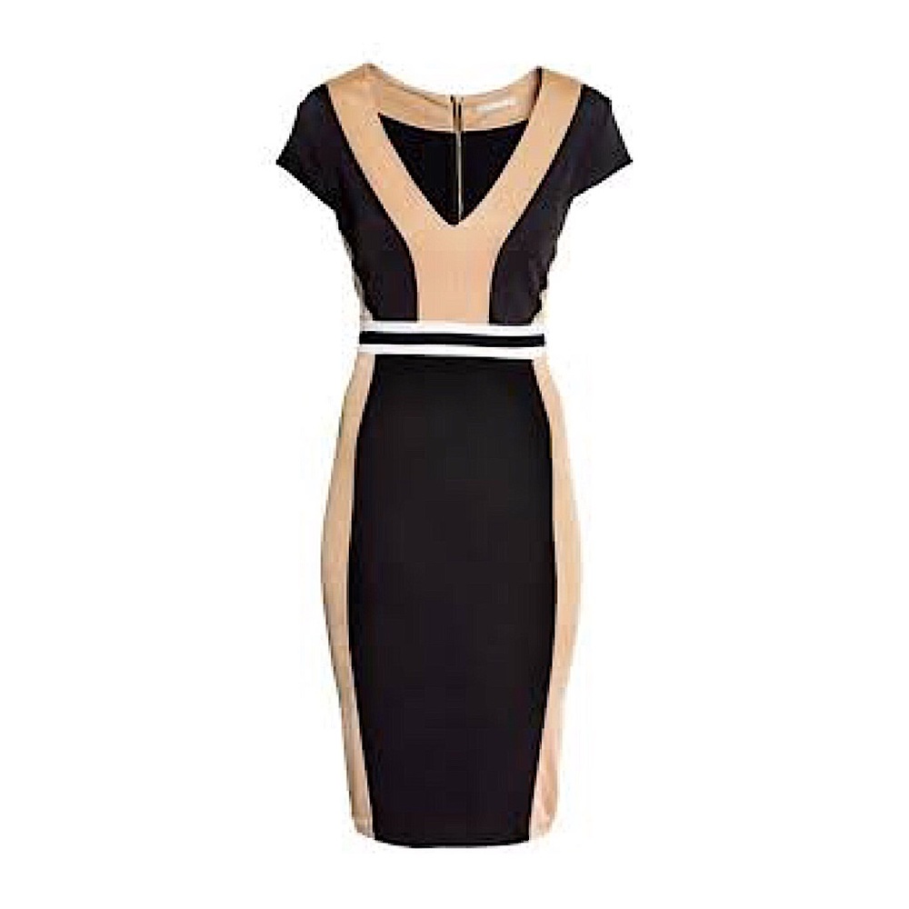 H&M Fitted Tan and Black Dress